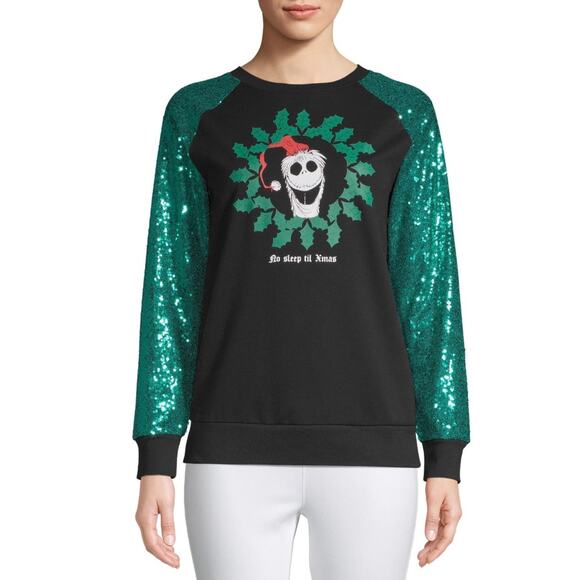 Disney Nightmare Before Christmas Sweatshirt Sequins Jack Skellington Womens M - Picture 1 of 7